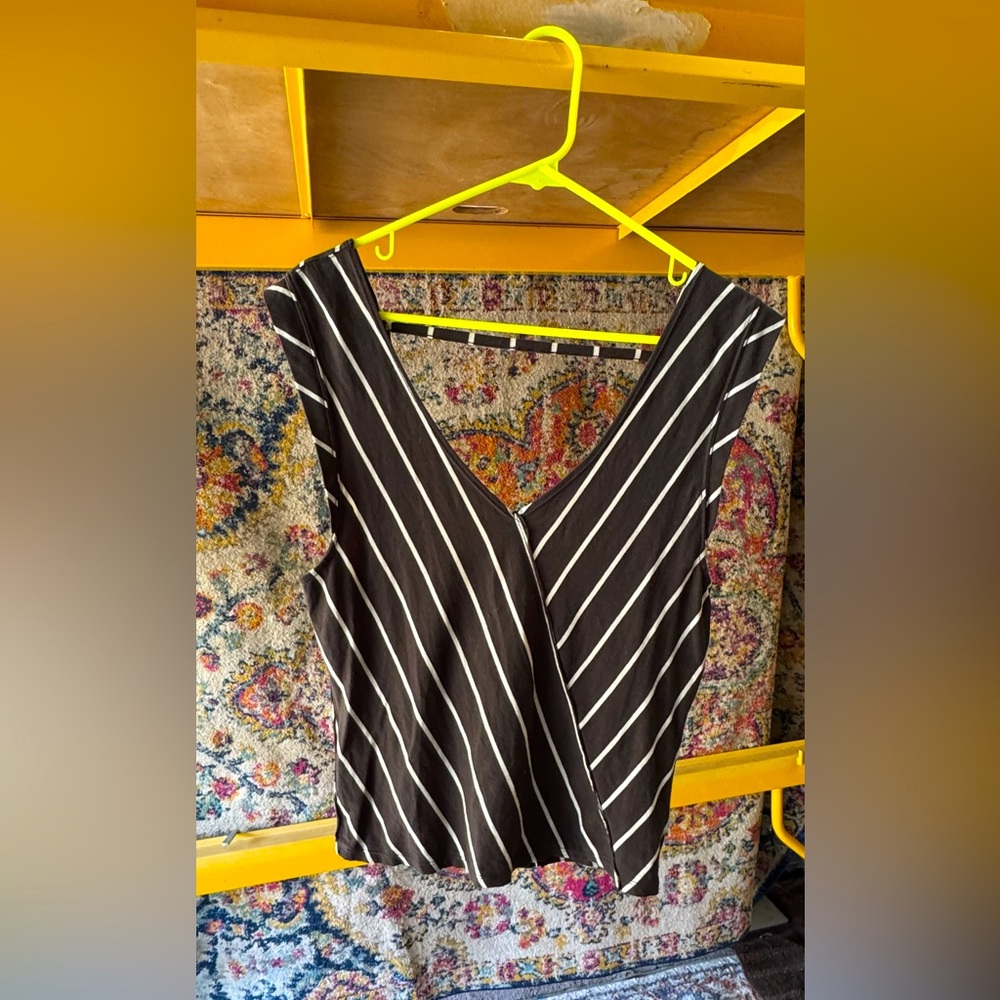 We the free, Free People Black & White Striped Women's Blouse, Size large.